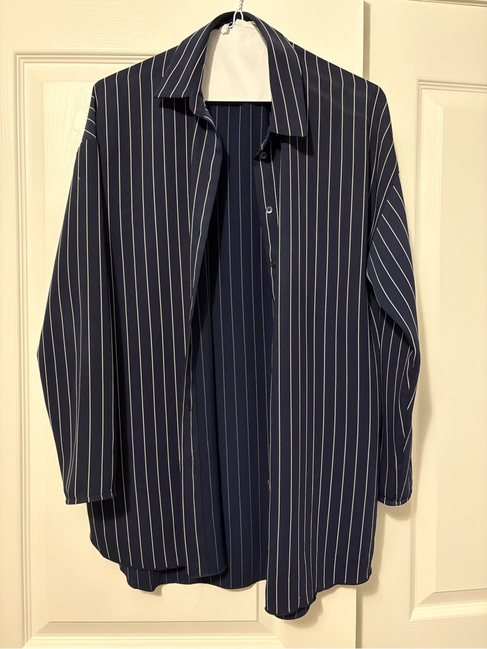 Wilfred Navy Blue Pinstripe Button-Down Shirt